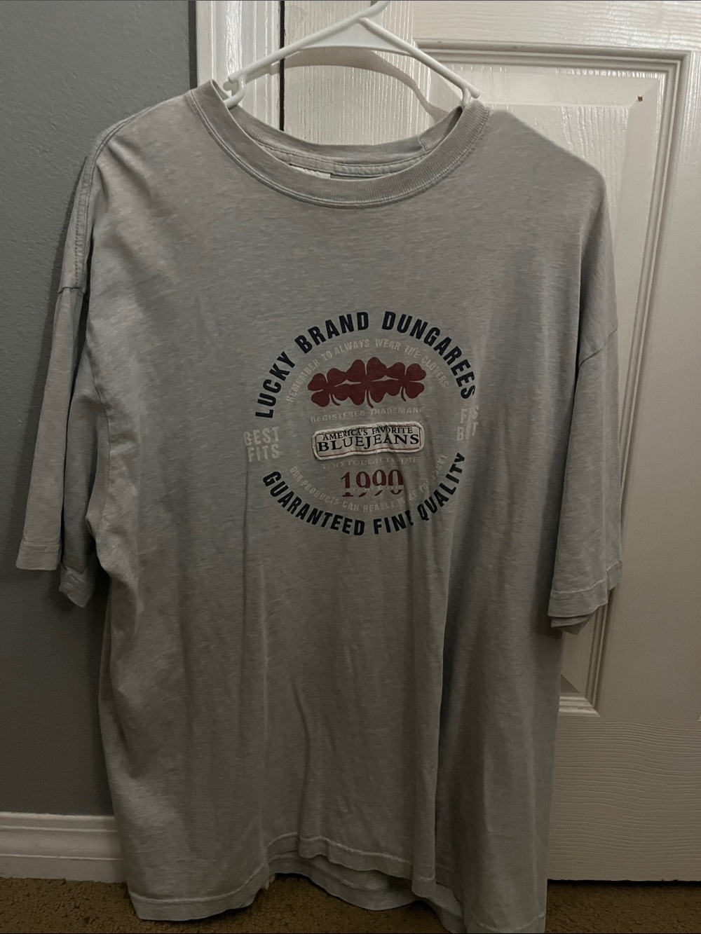 Lucky Brand Light Gray Tee with Red and Navy Graphic